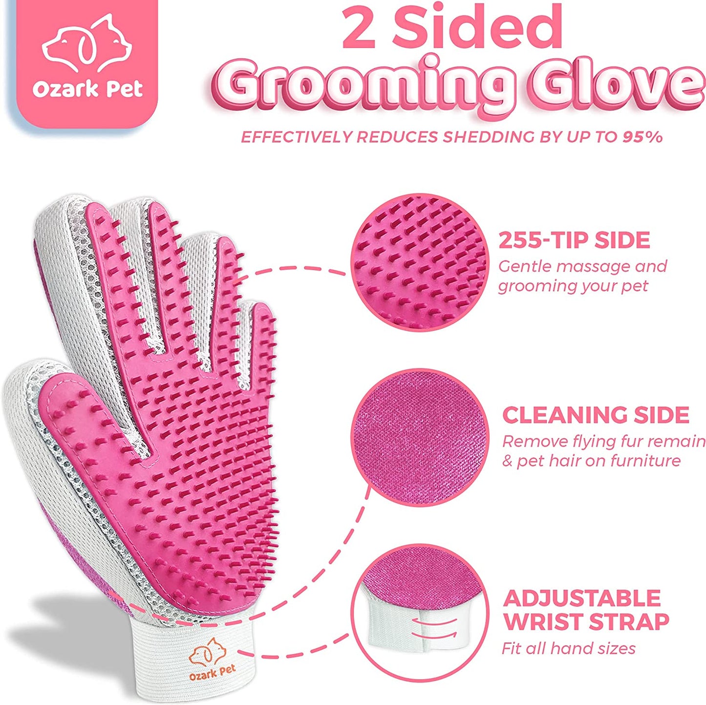 Dog Brush and Cat Brush-With Deshedding Brush, Dog Dematting Tools and 2 Side Shedding Brush Glove, Reduce Shedding up to 95%, for Short to Long Hair, Small to Medium Breeds by (Pink Small)