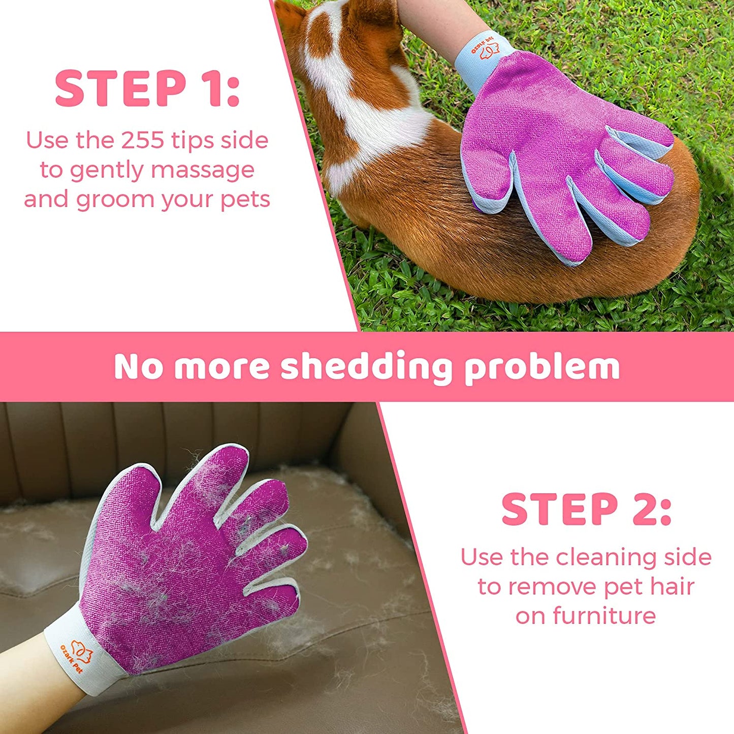 Dog Brush and Cat Brush-With Deshedding Brush, Dog Dematting Tools and 2 Side Shedding Brush Glove, Reduce Shedding up to 95%, for Short to Long Hair, Small to Medium Breeds by (Pink Small)