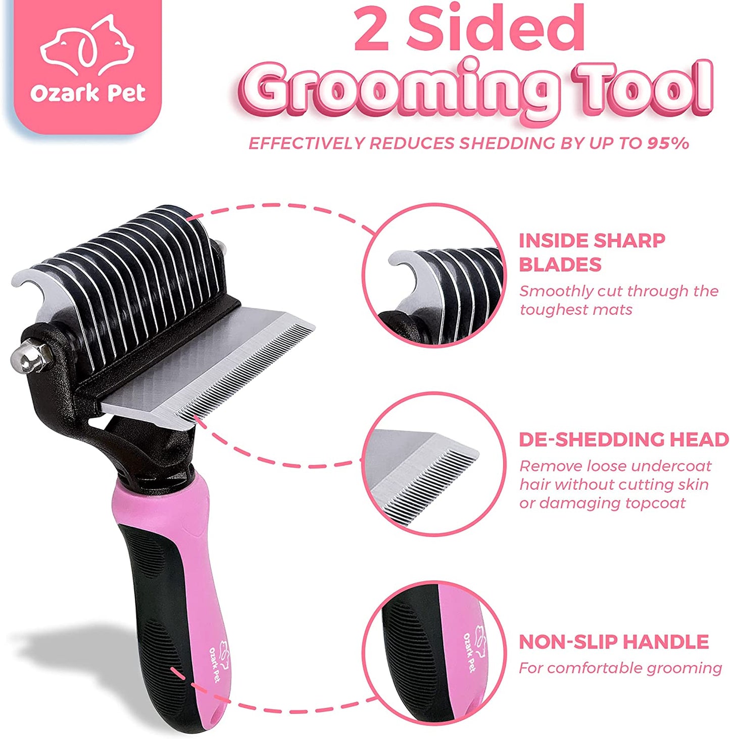 Dog Brush and Cat Brush-With Deshedding Brush, Dog Dematting Tools and 2 Side Shedding Brush Glove, Reduce Shedding up to 95%, for Short to Long Hair, Small to Medium Breeds by (Pink Small)