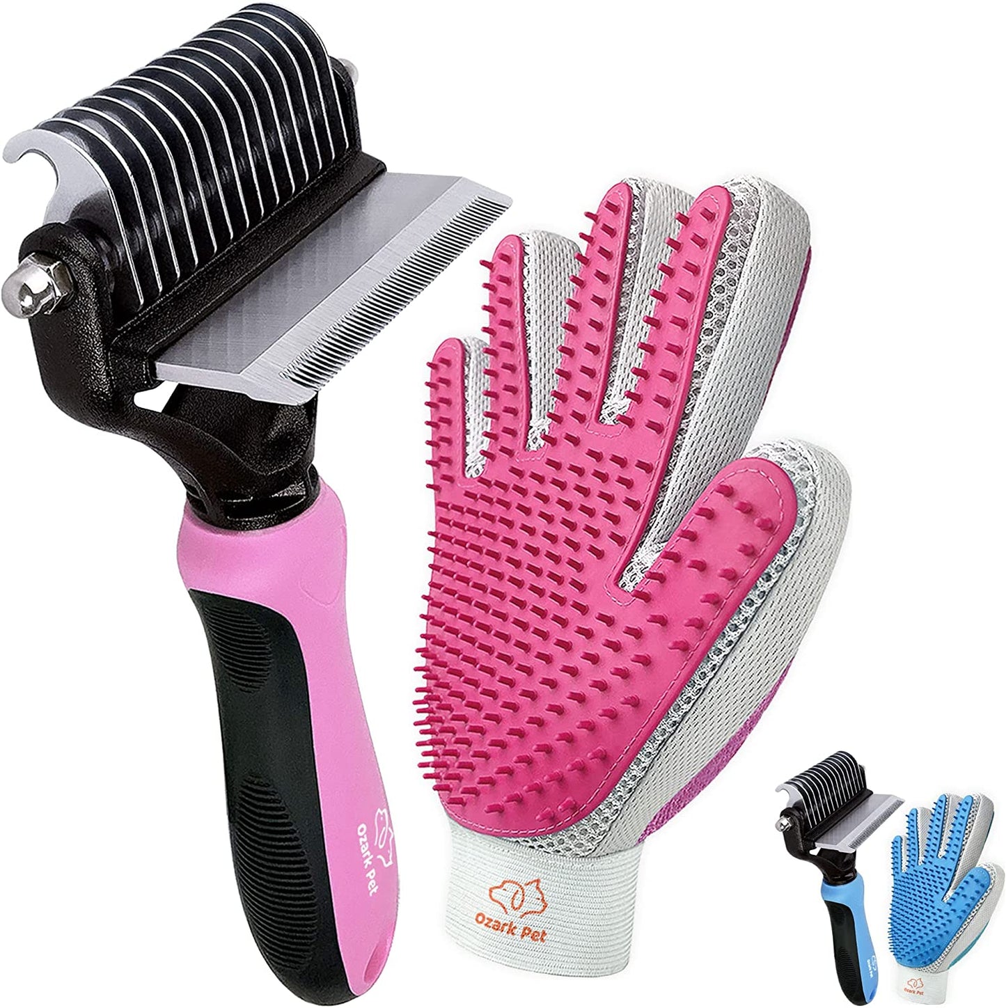 Dog Brush and Cat Brush-With Deshedding Brush, Dog Dematting Tools and 2 Side Shedding Brush Glove, Reduce Shedding up to 95%, for Short to Long Hair, Small to Medium Breeds by (Pink Small)